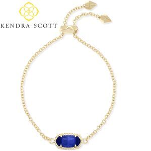 NWOT Kendra Scott Elaina 14k Gold Cobalt Cat's Eye Adjustable Chain Bracelet